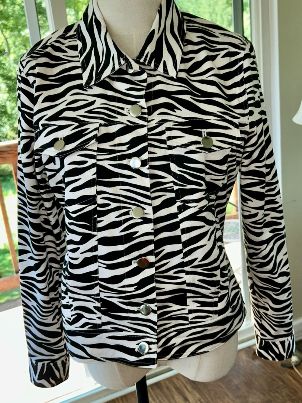 Boston Proper Zebra-Print Jean Jacket - Black & White Size Small